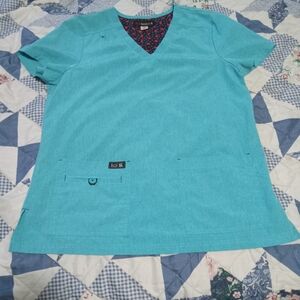 Koi Basics Navy and Red Patterned Top